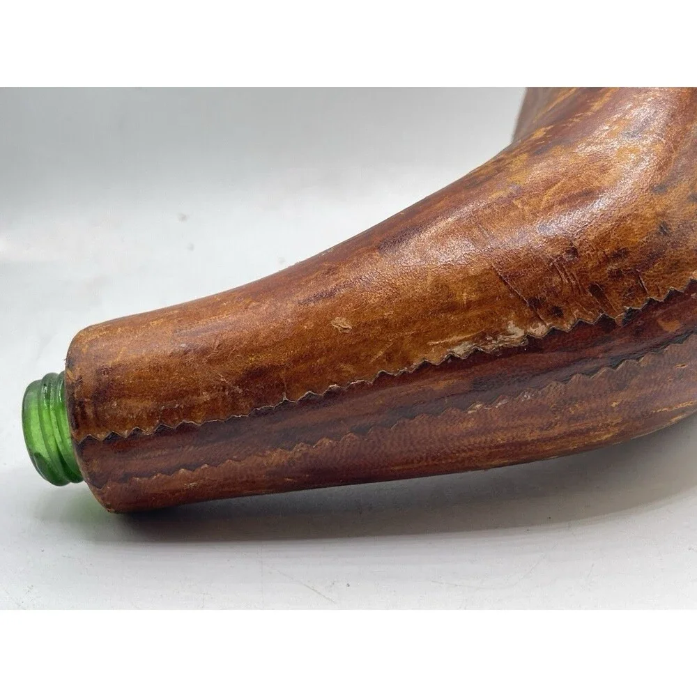 Italian Brown Leather Whale Liquor Glass Bottle Decanter : Blue Eye : EMPTY